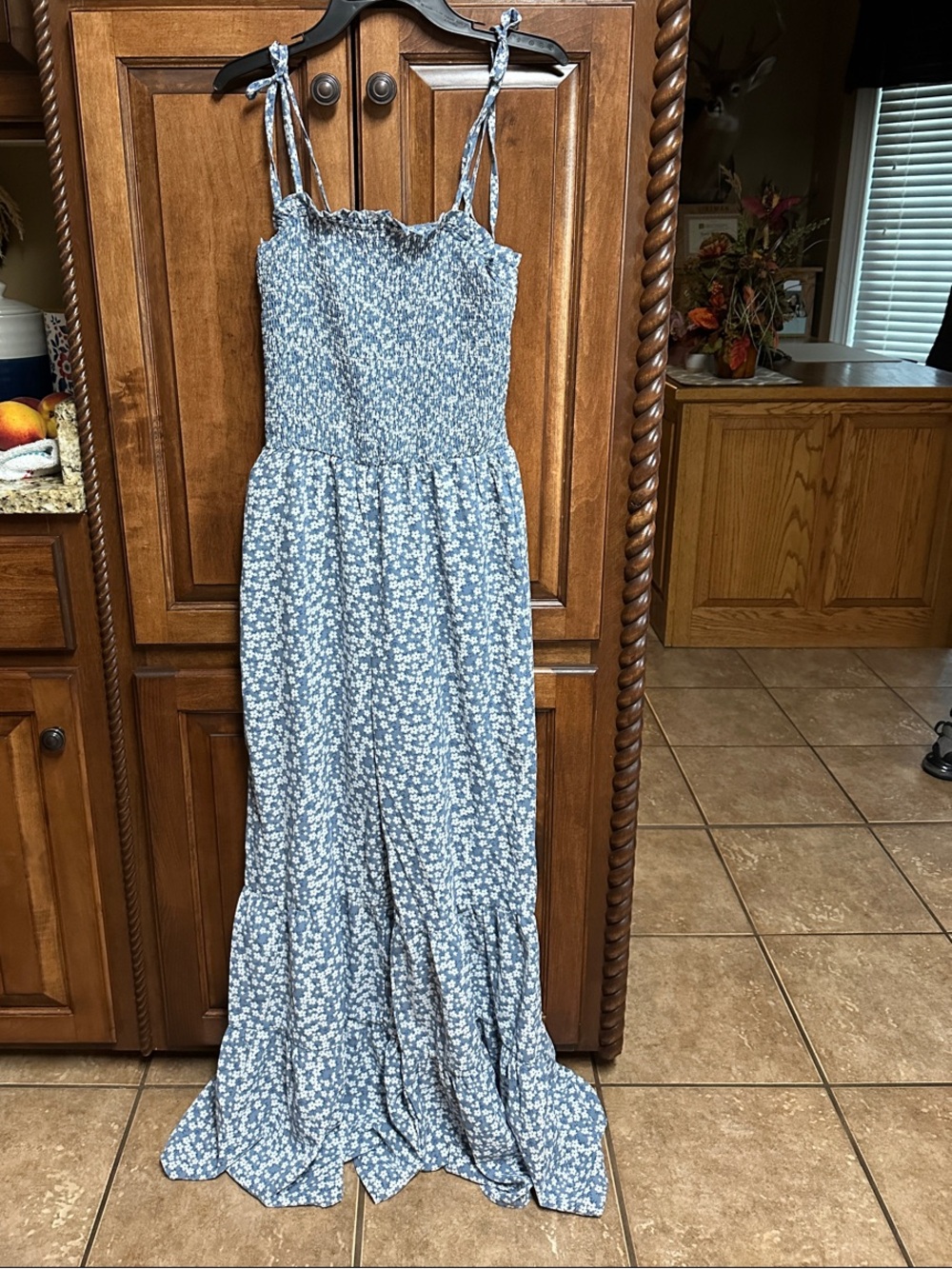 Smocked Blue Ditzy Floral Maxi Jumpsuit Romper